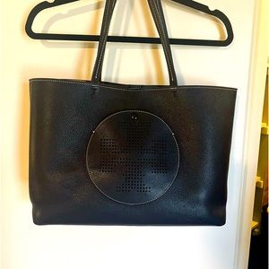 Large black leather Tory Burch tote - EUC!